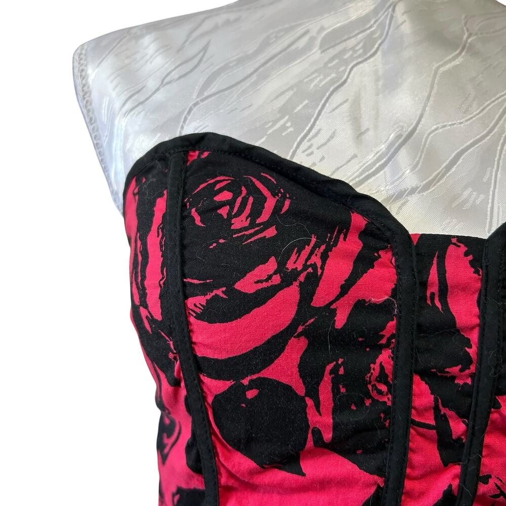 Vintage Y2K Strapless Floral Stripe Dress Smocked Back Sz Medium - Picture 10 of 14